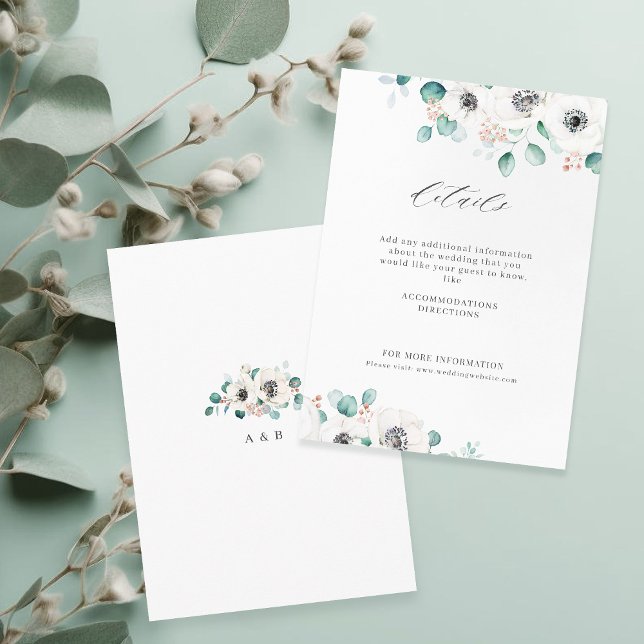 Eucalyptus greenery anemone blommigt rustic bröllo tilläggskort (Eucalyptus greenery anemone floral rustic wedding enclosure card)