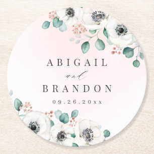 Eucalyptus Greenery anemone blommigt rustic bröllo Underlägg Papper Rund