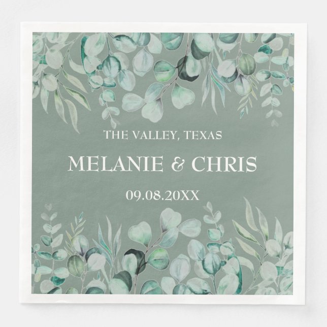 Eucalyptus Greenery Anpassningsbar Boho Rustic Brö Pappersservett (Framsida)