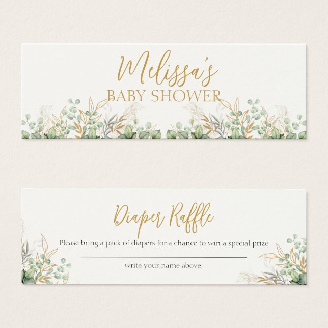 Eucalyptus Greenery Baby Shower Diaper Raffle Litet Visitkort (Framsida & baksida)
