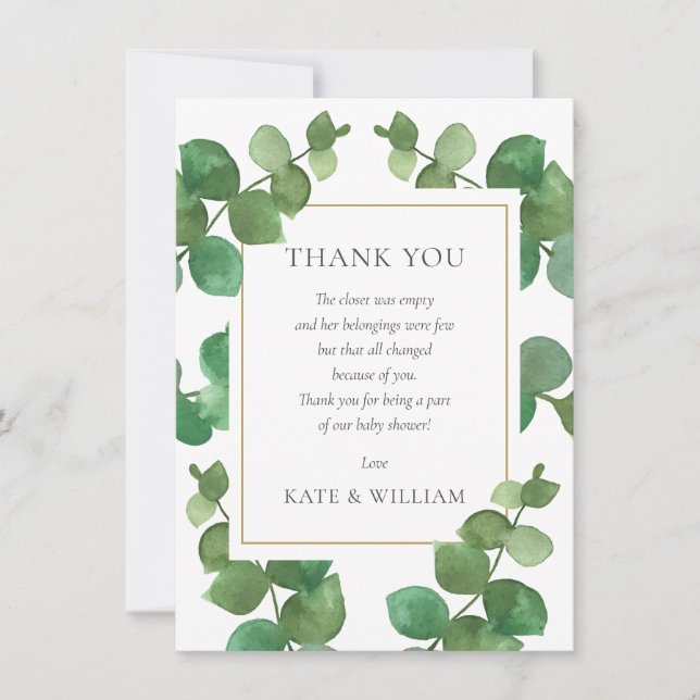 Eucalyptus Greenery Baby Shower-Dikt Tack Kort (Framsida)