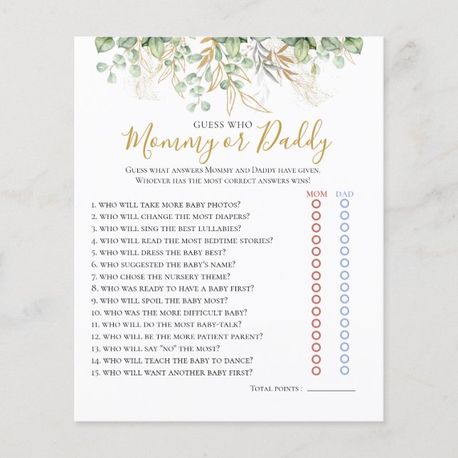 Eucalyptus Greenery Baby Shower Game (Framsida)