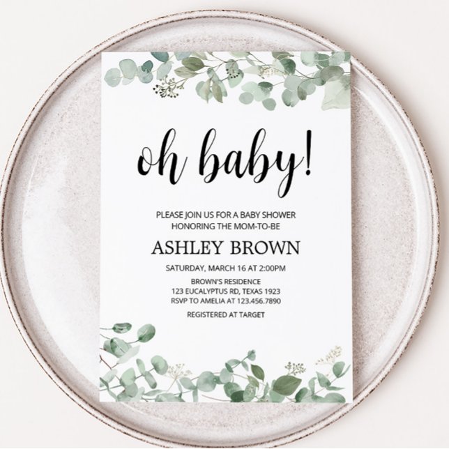 Eucalyptus Greenery Baby Shower Inbjudningar (Oh Baby Greenery Baby Shower Invitation)