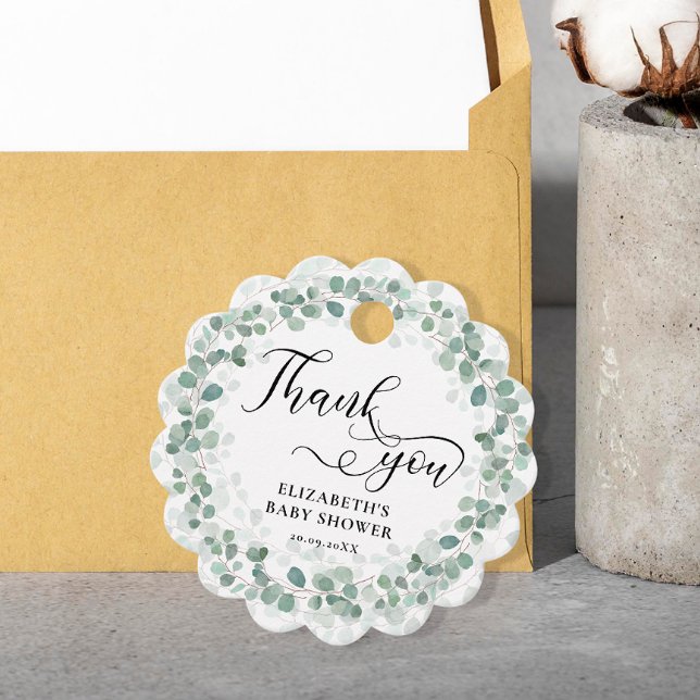 Eucalyptus Greenery Baby Shower Tack Gåvor Etiketter (Skapare uppladdad)