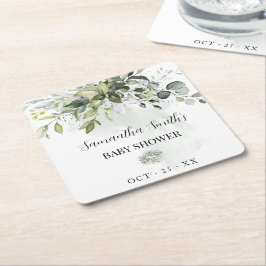 Eucalyptus Greenery Baby Shower Underlägg Papper Kvadrat