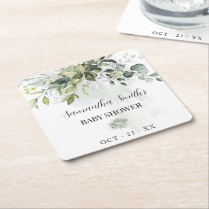 Eucalyptus Greenery Baby Shower Underlägg Papper Kvadrat