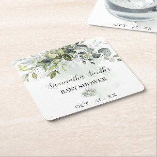 Eucalyptus Greenery Baby Shower Underlägg Papper Kvadrat