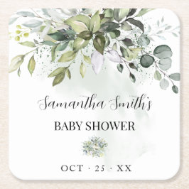 Eucalyptus Greenery Baby Shower Underlägg Papper Kvadrat