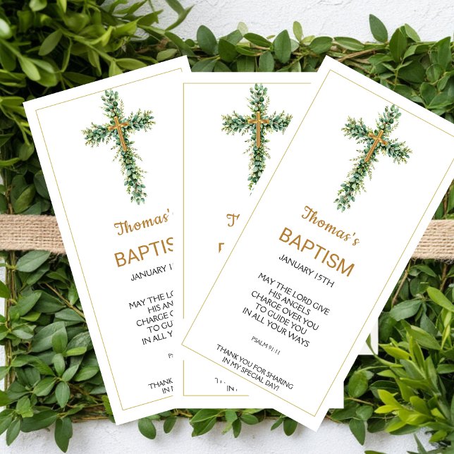 Eucalyptus Greenery Baptism Favor Bookmak Tack Kort (Skapare uppladdad)