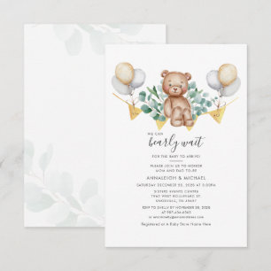 Eucalyptus Greenery Bear Par Baby Shower Inbjudningar