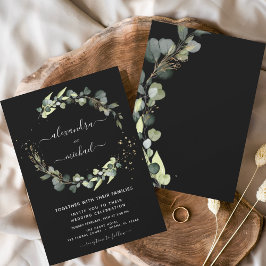 Eucalyptus Greenery Black Elegant bröllop Inbjudningar