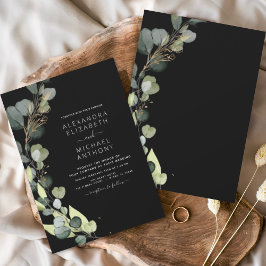 Eucalyptus Greenery Black Elegant bröllop Inbjudningar