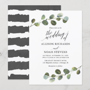 Eucalyptus greenery black white modern enkel inbjudningar