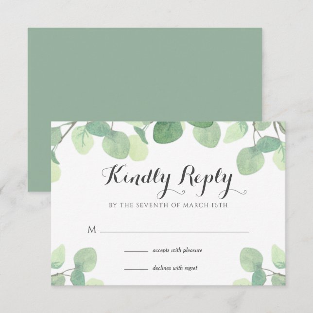 Eucalyptus Greenery Blommigt Bröllop OSA Card Kort (Fram/baksida)