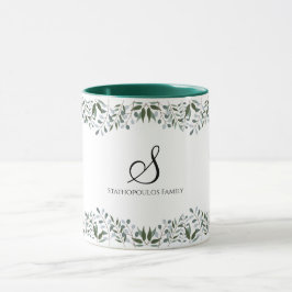 Eucalyptus Greenery Blommigt Family Namn Mugg