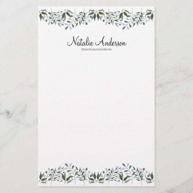 Eucalyptus Greenery Blommigt Personalize Brevpapper (Framsida)