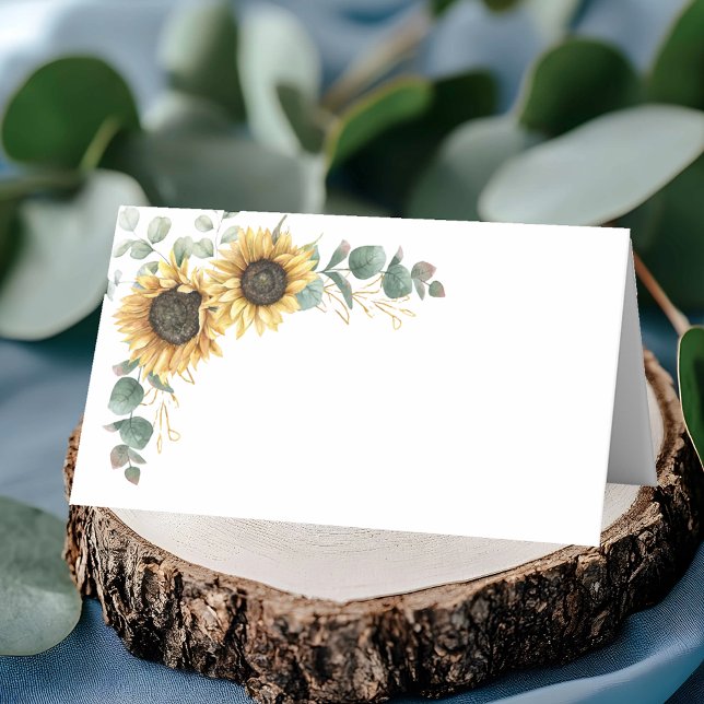 Eucalyptus Greenery Blommigt Solros Bröllop Placeringskort (Eucalyptus Greenery Floral Sunflower Wedding Place Card)