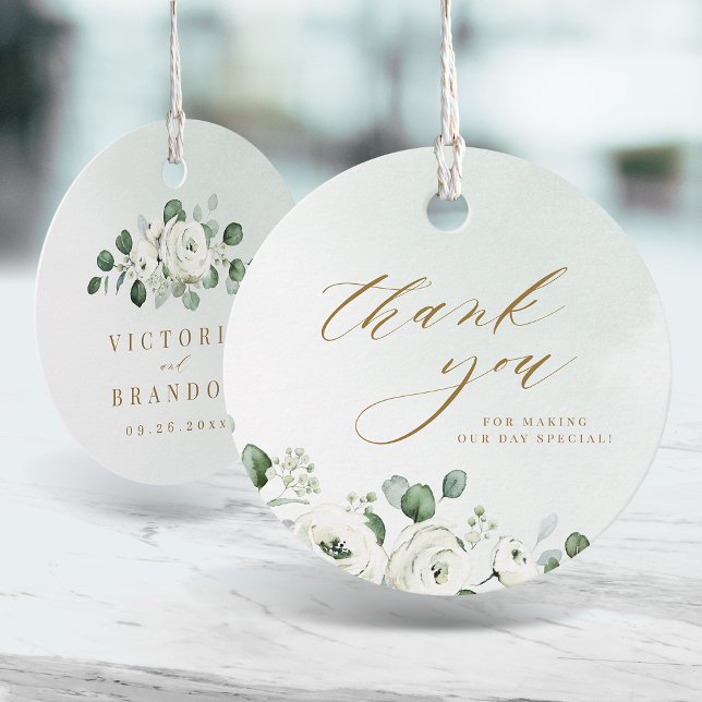 Eucalyptus greenery blommigt tack bröllop gåvor etiketter (Eucalyptus greenery floral thank you wedding favor tags)