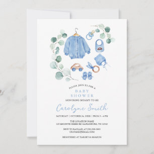 Eucalyptus Greenery Boho Clothes Boy Shower Inbjudningar