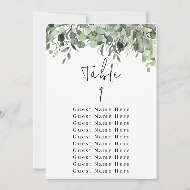 Eucalyptus Greenery Bordsnummer 1 Sittdiagram (Framsida)