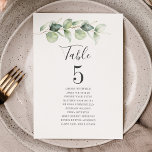 Eucalyptus Greenery Bordsnummer 5 Bröllop Sittplat<br><div class="desc">Planera bröllopsmottagningen med precision, från datum till dag för händelserna i bröllop, t.ex. mottagnings- och sätesarrangemangen med dessa botaniska eucalyptus löv-platskort för bordsnummer. Plocka enkelt in gästerna och bordsnumren i namnen. På så sätt kommer bröllopsfesten att komma fram och veta var de är tänkta att placeras i förväg. Detaljerna på...</div>