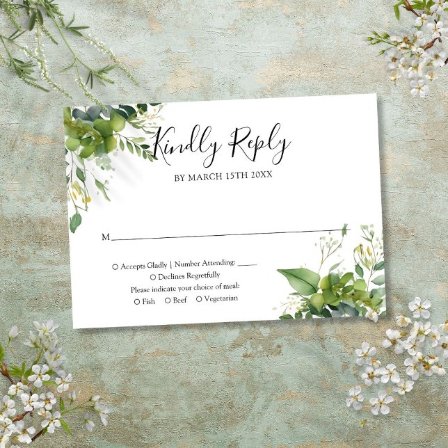 Eucalyptus Greenery Botanical Bröllop OSA Kort (Eucalyptus Greenery Botanical Wedding RSVP Card)