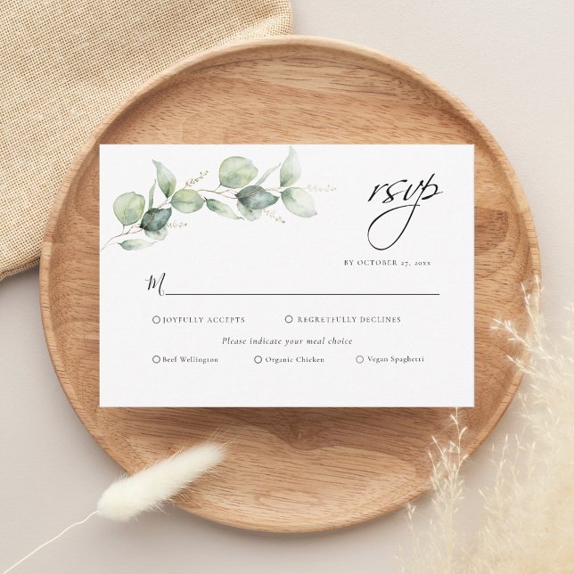 Eucalyptus Greenery Botanical Bröllop OSA Kort (Eucalyptus Greenery Modern Wedding RSVP Enclosure Card)