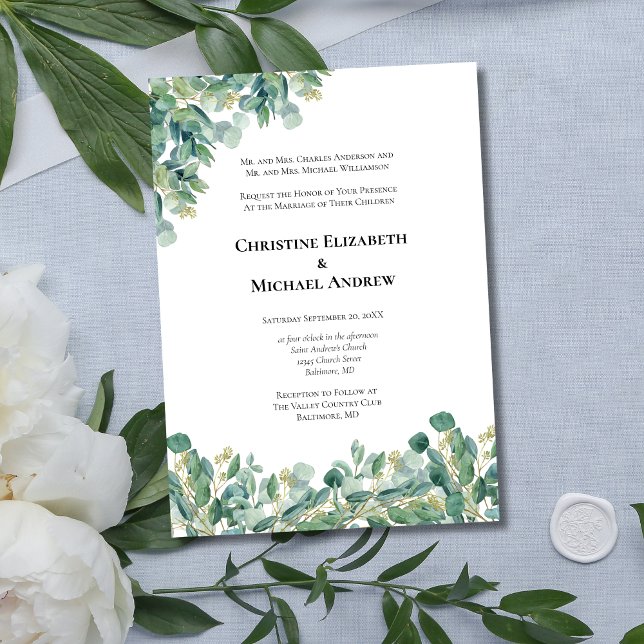 Eucalyptus Greenery Botanical Formal Bröllop Inbjudningar (Eucalyptus Greenery Formal Traditional Wedding invitation)