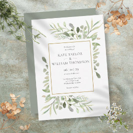 Eucalyptus Greenery Botanical Watercolor Bröllop Inbjudningar