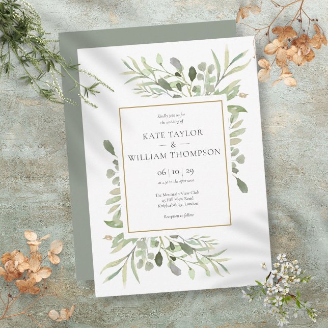 Eucalyptus Greenery Botanical Watercolor Bröllop Inbjudningar (Eucalyptus Greenery Botanical Watercolour Wedding Invitation)