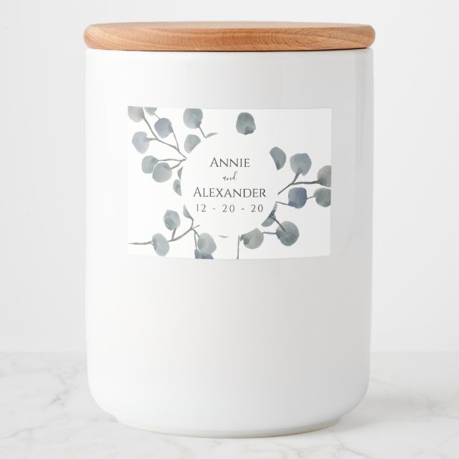 Eucalyptus Greenery Botanical Watercolor Mat Etiketter (Framsida)