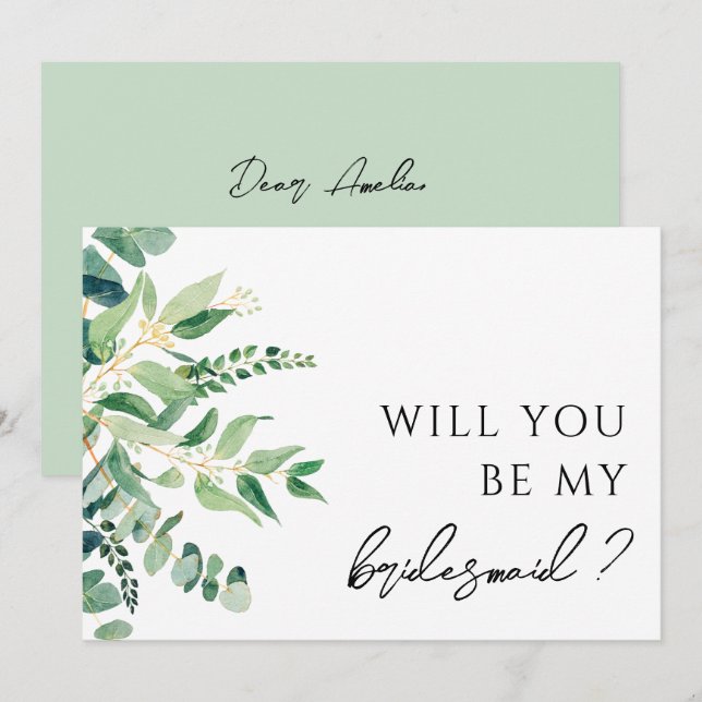 Eucalyptus Greenery Bridesmaid Frieri kort (Fram/baksida)