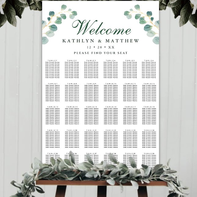 Eucalyptus Greenery Bröllop 30 Bord säten Poster (Skapare uppladdad)
