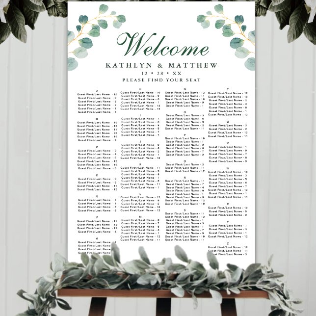 Eucalyptus Greenery Bröllop Alfabetiskt säte Poster (Skapare uppladdad)