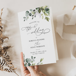 Eucalyptus Greenery Bröllop Bi-Fold-programmet