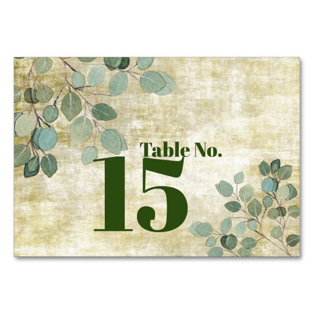Eucalyptus Greenery Bröllop Bord-kort Bordsnummer (Framsidan)
