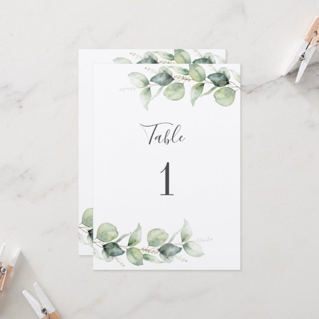 Eucalyptus Greenery Bröllop Bordsnummer 1 Sittplat (Fram/Back In Situ)
