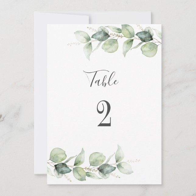 Eucalyptus Greenery Bröllop Bordsnummer 2 Sittplat (Framsida)