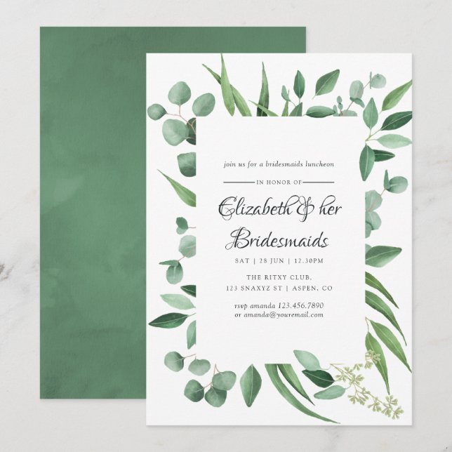 Eucalyptus Greenery Bröllop Bridesmaids Luncheon Inbjudningar (Fram/baksida)