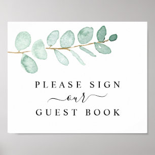 Eucalyptus Greenery Bröllop Guest Bok-tecken Poster