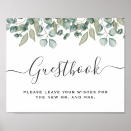 Eucalyptus Greenery Bröllop Guestbook-tecken Poster