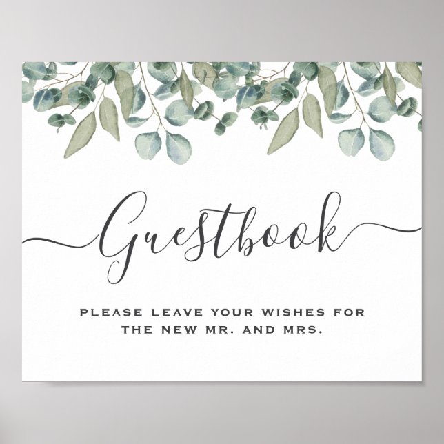 Eucalyptus Greenery Bröllop Guestbook-tecken Poster (Framsidan)