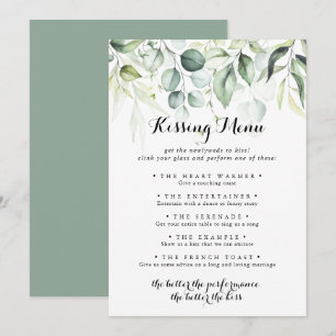 Eucalyptus Greenery Bröllop Kissing Menu-spelkort