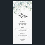 Eucalyptus Greenery Bröllop Menu Meny<br><div class="desc">Eleganten Eucalyptus Greenery Bröllop Menu är perfekten för att lägga till lite romantik till din speciella dag. Den här menyn har en vacker Eucalyptus Greenery-design och kommer säkert att komplettera alla bröllop-teman. Varje meny är noggrant utformad för att visa menyalternativen på ett snyggt och på ett sofistikerat sätt. Oavsett om...</div>