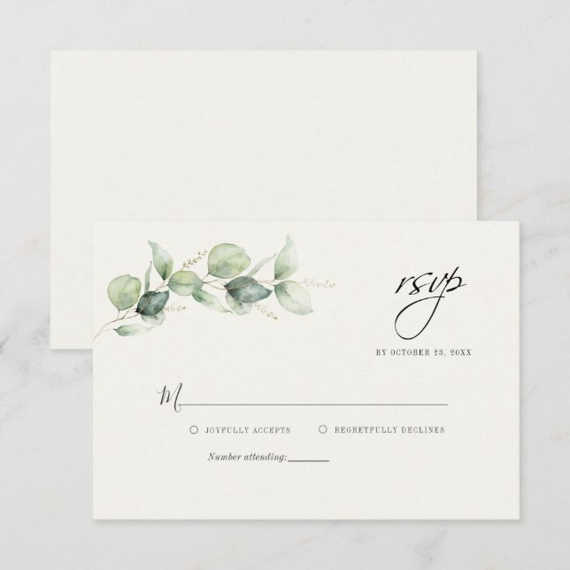 Eucalyptus Greenery Bröllop OSA Card Anteckningskort (Fram/baksida)