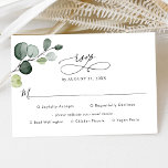 Eucalyptus Greenery Bröllop OSA med måltider<br><div class="desc">Det här anpassadet är designat för att samordna med vår samling i Botanical Grey bröllop,  OSA kort med måltider,  har vattenfärgen Grey eucalyptus gren,  ett bildskript med kalligrafi som parats med ett klassserif och modernt sans-teckensnitt i svart. Matchande objekt är tillgängliga.</div>