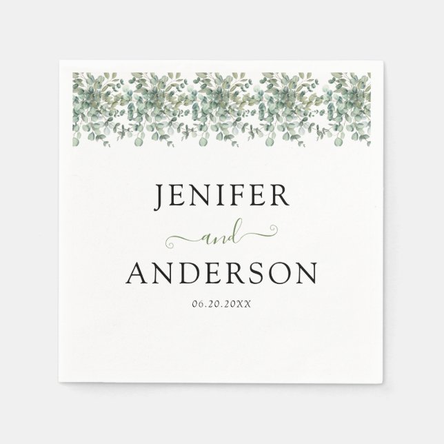 Eucalyptus Greenery Bröllop Pappersservett (Framsidan)