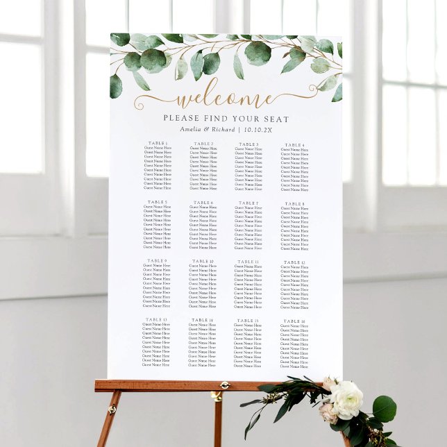 Eucalyptus Greenery Bröllop-sätesdiagram 16 Bord Poster (Skapare uppladdad)