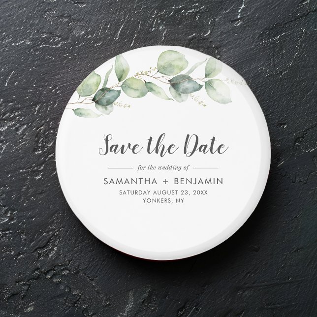 Eucalyptus Greenery Bröllop spara datum Magnet (Eucalyptus Script Wedding Save the Date Keepsake Magnet)
