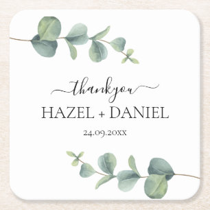 Eucalyptus Greenery Bröllop Tack Underlägg Papper Kvadrat